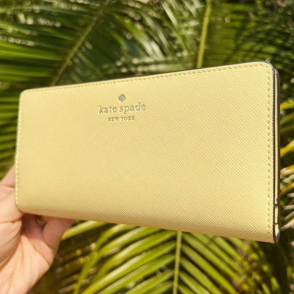 Kate Spade Cameron Large Slim Bifold Wallet Saffiano PVC Butter Yellow - Picture 2 of 4